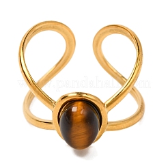 Oval Natural Tiger Eye Finger Rings&nbsp;RJEW-Q822-22G-03