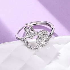 Brass Micro Pave Cubic Zirconia Adjustable Finger Rings for Women&nbsp;RJEW-M099-02P