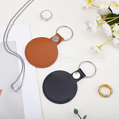 2Pcs 2 Colors Flat Round Leather Photocard Sleeve Keychains&nbsp;AJEW-CL0002-43