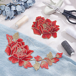 2Pcs 2 Style Peony Polyester Embroidery Sew on Clothing Patches&nbsp;PATC-NB0001-11C