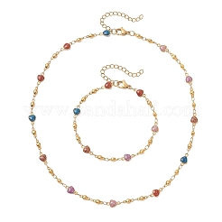 304 Stainless Steel Enamel Chain Necklace & Bracelet Sets&nbsp;SJEW-JS01378