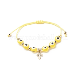 Brass Tiny Cross Charms Braided Beaded Bracelets for Women&nbsp;BJEW-JB08743