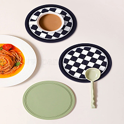 2Pcs Round with Tartan Pattern PVC Coaster&nbsp;AJEW-LP0006-85