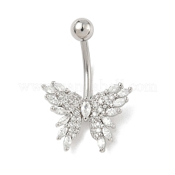 Brass Pave Clear Cubic Zirconia Curved Barbell Butterfly Belly Rings&nbsp;LS-AJEW-L099-01A-P
