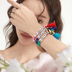 5Pcs 5 Colors Word Love Beads Stretch Bracelets Set for Girl Women&nbsp;BJEW-SZ0001-97