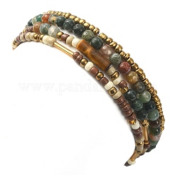 4Pcs 4 Style Natural Indian Agate & Tiger Eye & Seed Beaded Stretch Bracelets Set&nbsp;BJEW-JB09458