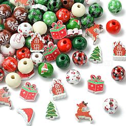 100Pcs 16 Styles Printed Wood European Beads&nbsp;WOOD-CJ0002-55