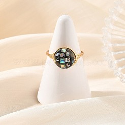 Eco-Friendly Copper Wire with Natural Abalone Shell Beads Finger Rings&nbsp;RJEW-JR01099