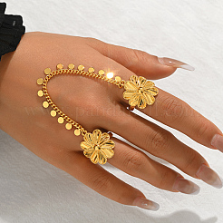 Elegant Flower Brass Double Rings Open Cuff Rings&nbsp;RC5931