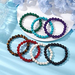 12Pcs 12 Styles 8mm Mixed Gemstone Round Beaded Stretch Bracelets Sets&nbsp;BJEW-JB10929