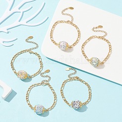 Polymer Clay Rhinestone Disco Ball Link Bracelet with Figaro Chains&nbsp;BJEW-JB09478