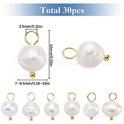 Natural Cultured Freshwater Pearl Potato Charms with Golden Plated 304 Stainless Steel Loops&nbsp;PALLOY-SC00004