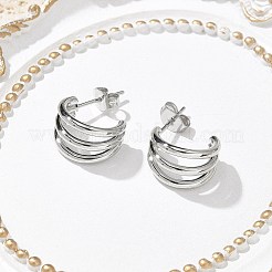 304 Stainless Steel Triple C-Shaped Stud Earrings for Women&nbsp;EJEW-C096-68P-01