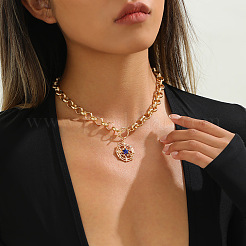 Alloy Capri Blue Rhinestone Sun with Star Pendant Necklaces wtih OT Clasps for Women&nbsp;WGE6492-01