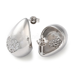 Teardrop with Heart Brass Micro Pave Clear Cubic Zirconia Stud Earrings&nbsp;EJEW-A034-02P