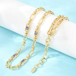 5MM Brass Pave Cubic Zirconia Oval Link Chain Necklaces&nbsp;NJEW-D324-01G-06