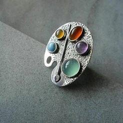 Adjustable Alloy with Resin Finger Rings&nbsp;RJEW-Z120-01AS
