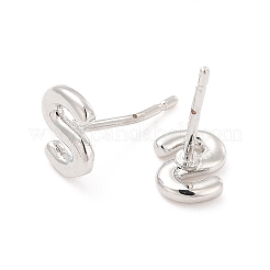 Brass Hollow Out Initial Letter Stud Earrings&nbsp;EJEW-A044-01P-S