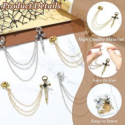4Pcs 2 Colors Sword & Skull Alloy Hanging Chain Brooch&nbsp;JEWB-CJ0003-48