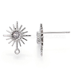 Brass Micro Clear Cubic Zirconia Stud Earring Findings&nbsp;KK-R132-064P