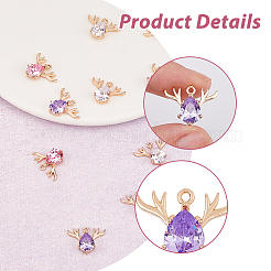 12Pcs 3 Colors Brass Glass Rhinestone Pendants&nbsp;GLAA-FH0001-82