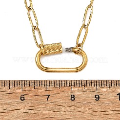 304 Stainless Steel Oval Screw Carabiner Lock Pendant Textured Paperclip Chain Necklaces&nbsp;NJEW-JN06576-02