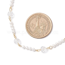 Transparent Glass & Round Shell Pearl Beaded Necklaces&nbsp;NJEW-JN05250
