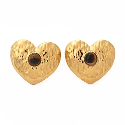 304 Stainless Steel Tiger Eye Stud Earrings&nbsp;EJEW-V016-03G