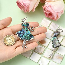 2Pcs 2 Styles Alloy Pave Natural Paua Shell Brooches&nbsp;JEWB-CJ0001-79