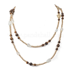 Round Natural Tiger Eye & Nuggets Topaz Beaded Wrap Long Necklaces&nbsp;NJEW-JN05907-01