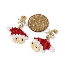 Santa Claus Brass Dangle Stud Earrings&nbsp;EJEW-MZ00498