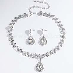 Teardrop Brass Rhinestone Pendant Necklace & Stud Dangle Earrings Sets for Women&nbsp;FS-WG71281-01