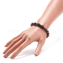 Natural Lava Rock & Wood Beaded Stretch Bracelet&nbsp;BJEW-JB08536