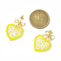 Heart Handmade Glass Seed Beads Dangle Stud Earrings&nbsp;EJEW-MZ00369