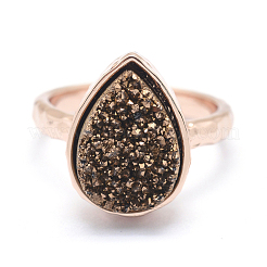 Electroplate Natural Druzy Quartz Crystal Finger Rings&nbsp;RJEW-I055-05RG-RS