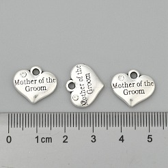 Wedding Theme Antique Silver Tone Tibetan Style Alloy Heart with Mother of the Groom Rhinestone Charms&nbsp;LS-TIBEP-N005-17A