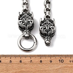 304 Stainless Steel Double Wolf Head Pendant Box Chain Necklaces&nbsp;NJEW-C099-01