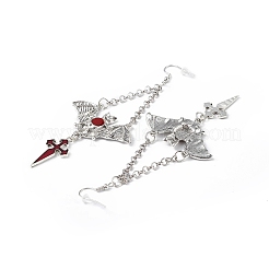 FireBrick Enamel Bat with Cross Pendant Necklace & Dangle Earrings&nbsp;SJEW-G081-03AS