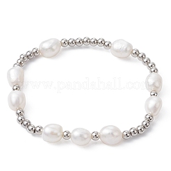4Pcs 4 Style Natural Pearl & Brass Beaded Stretch Bracelets Set for Women&nbsp;BJEW-JB09662-02