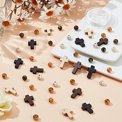 DIY Wood Round & Cross Beads Bracelets Making Kits&nbsp;DIY-HY0002-24