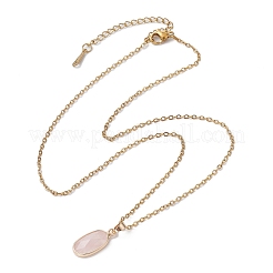Natural Rose Quartz Oval Pendant Necklace&nbsp;NJEW-JN04487-01