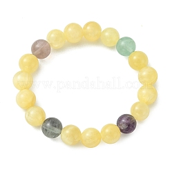 Round Natural Golden Silk Jade & Rainbow Fluorite Beaded Stretch Bracelets for Women&nbsp;BJEW-JB14056