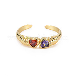 Brass Micro Pave Colorful Cubic Zirconia Cuff Rings&nbsp;RJEW-S044-157-NF