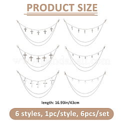 6Pcs 6 Styles Alloy Cross Charm 304 Stainless Steel 3 Layer Chains for Jeans Pants&nbsp;HJEW-FH00211