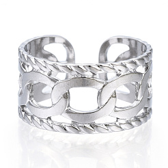 Non-Tarnish 304 Stainless Steel Curb Chains Shape Open Cuff Ring&nbsp;RJEW-N040-04