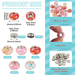 50Pcs 5 Colors Transparent Resin Rondelle European Beads&nbsp;RESI-TA0005-63B