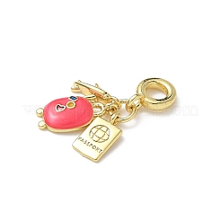 Brass Hot Pink Enamel European Dangle Charms&nbsp;KK-I371-14G