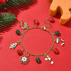 Christmas Sock & Tree & Snowflake Alloy Enamel Charm Bracelets&nbsp;BJEW-JB09526