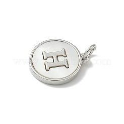 Brass Pave Natural Shell Flat Round with Letter Charms&nbsp;KK-Z115-13P-H