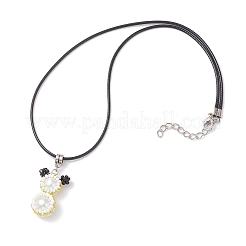 Glass Seed Beads & Glass Pearl Round Beaded Bear Pendant Waxed Cotton Cord Necklaces for Women Men&nbsp;NJEW-MZ00126-05